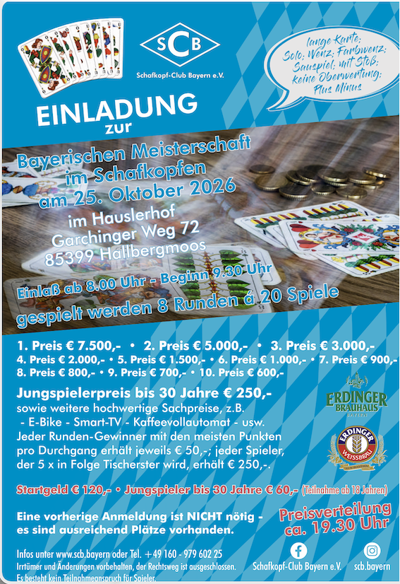 Flyer zum Schafkopfrennen in Hallbergmoos